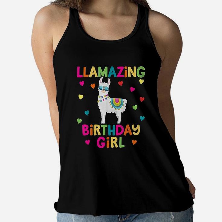 Llama Birthday Party Llamazing Girl Rainbow Women Flowy Tank