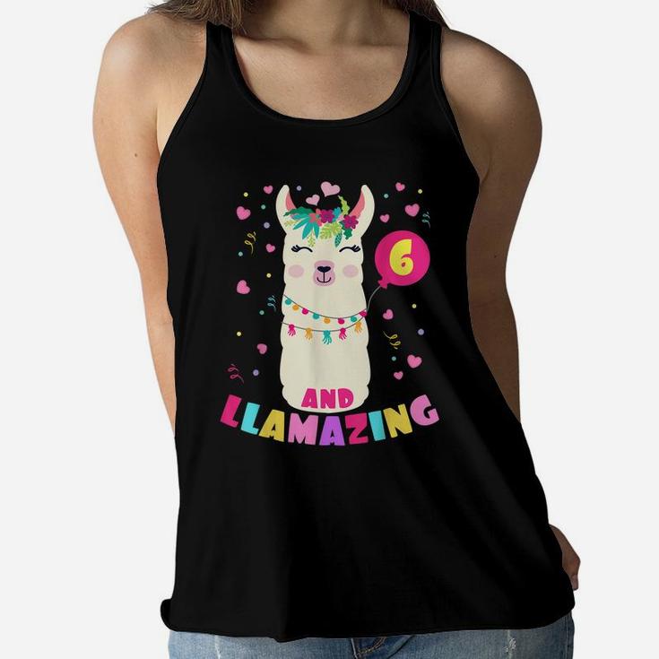 Llamazing 6 Years Old Girl Birthday Cute Llama Alpaca Kids Women Flowy Tank
