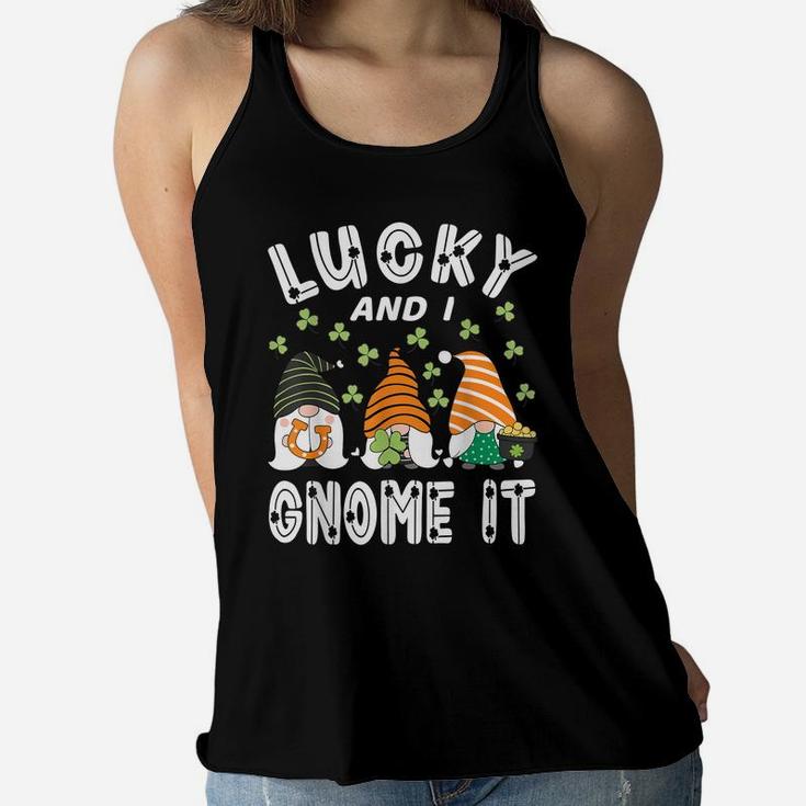 Lucky And I Gnome It St Patrick's Day 3 Gnomes Shamrock Kids Women Flowy Tank