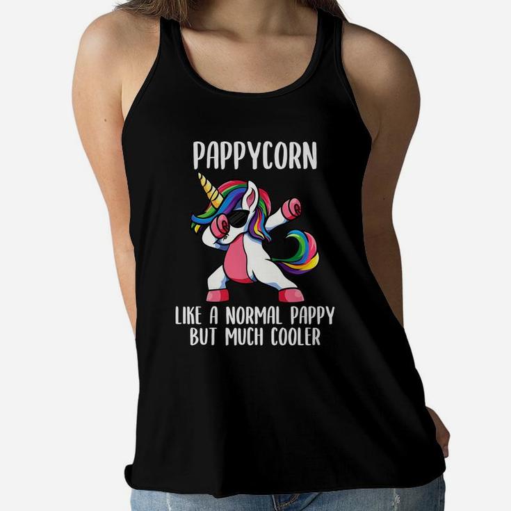 Mens Unicorn Pappy Girl Birthday Party Apparel, Pappycorn Cute Women Flowy Tank