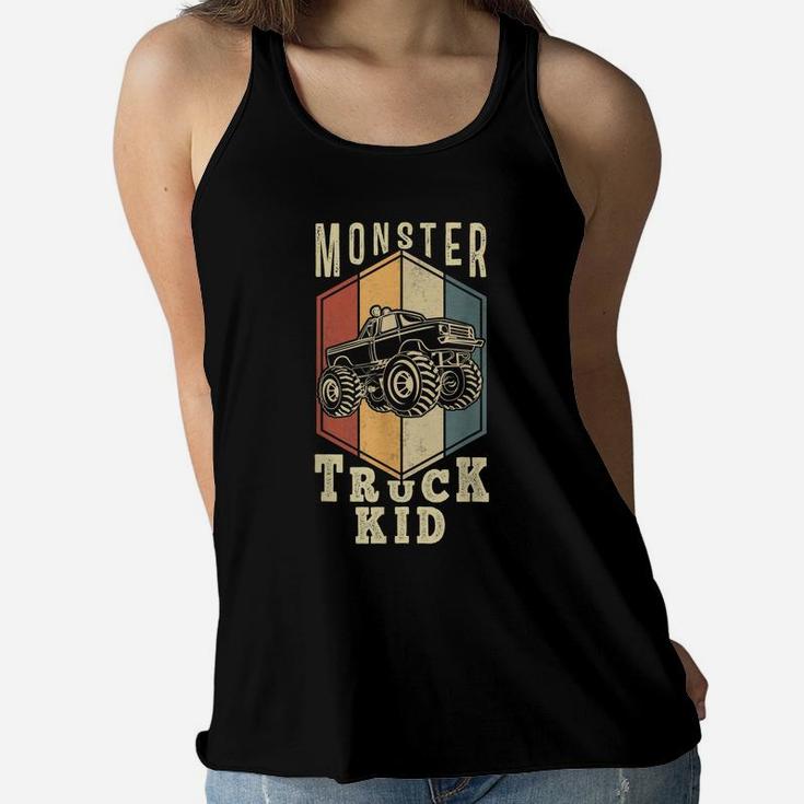 Monster Truck Kid Gifts For Boys Girls Retro Vintage Women Flowy Tank