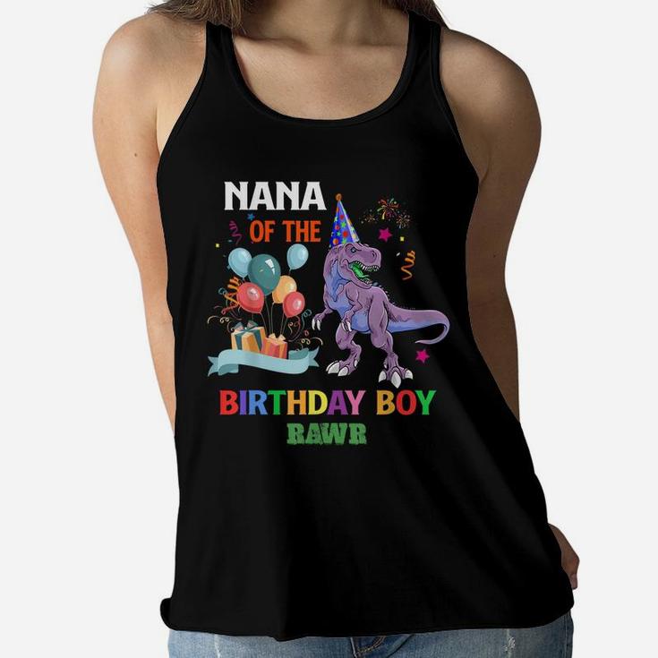 Nana Of The Birthday Boy Shirt Dinosaur Raptor Funny Women Flowy Tank