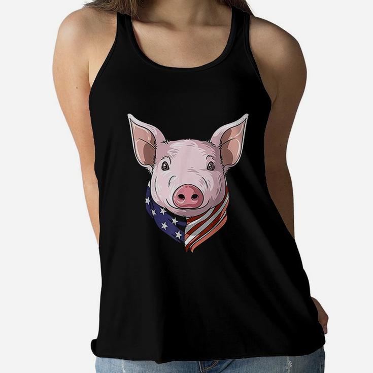 Patriotic Pig American 4th Of July Pig USA American Flag Women Flowy Tank
