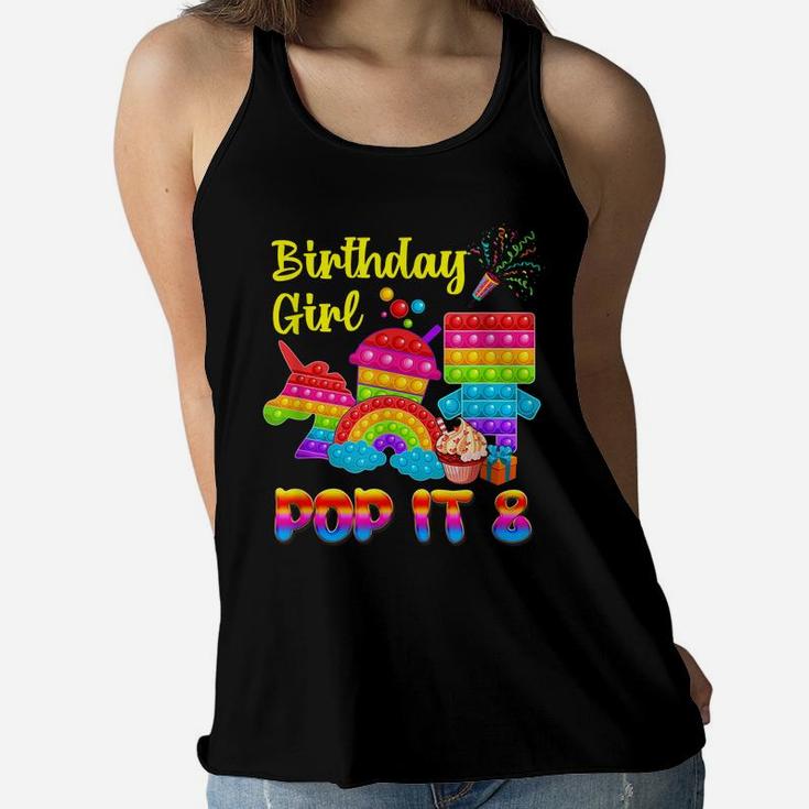 Pop It 8 Birthday Girl Pop Party Graphic Unicorn Gift Girls Women Flowy Tank