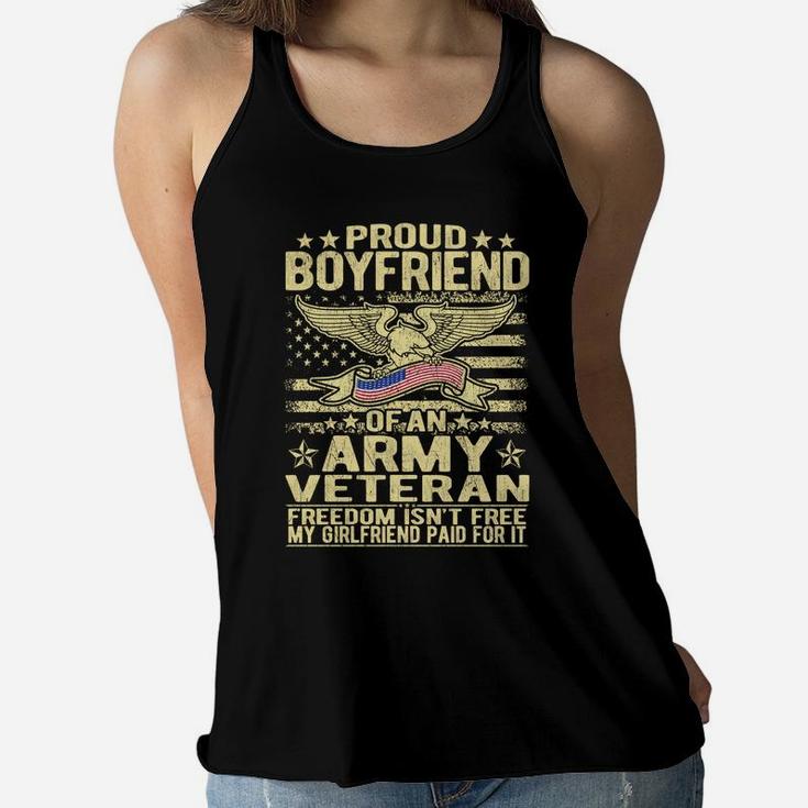Proud Boyfriend Of Army Veteran Us Flag Military Lover Gifts Women Flowy Tank