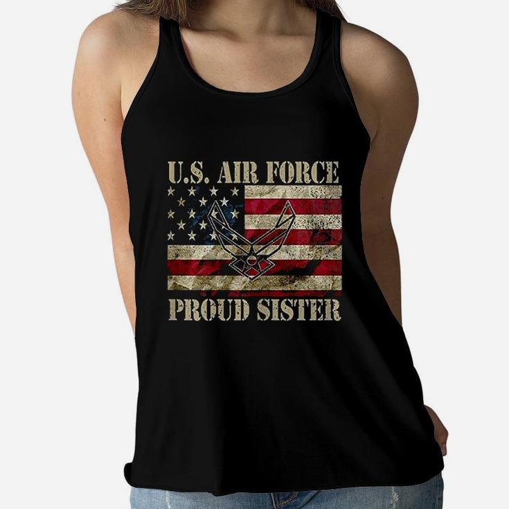 Proud Sister Us Air Force Vintage Usa Flag Retro Girls Women Flowy Tank