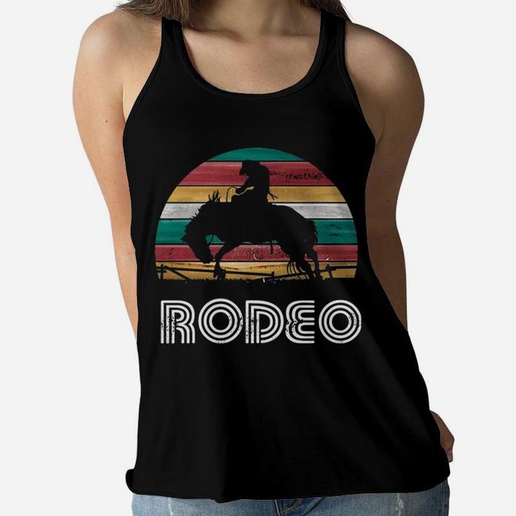 Rainbow Cowboy Rodeo Bucking Bronco Horse Retro Style Women Flowy Tank