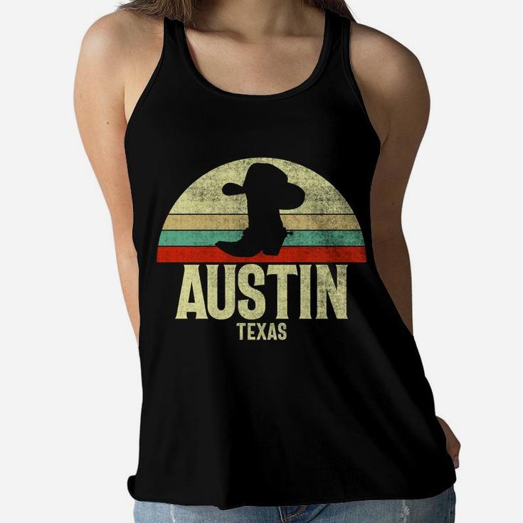 Retro Austin Texas Cowboy Hat On Cowboy Boot Vintage Sweatshirt Women Flowy Tank