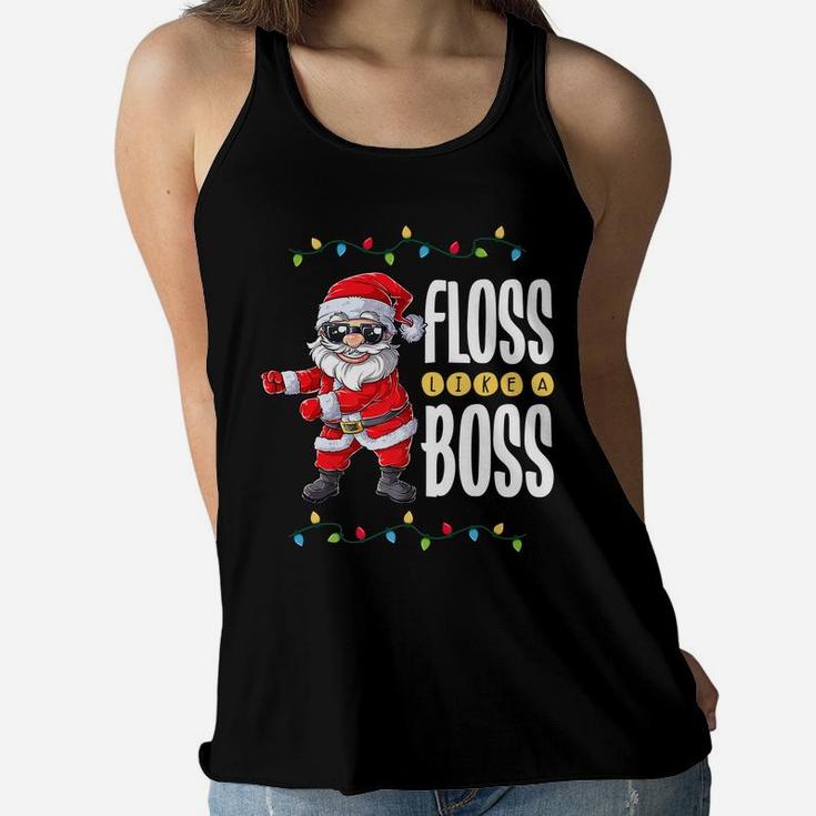 Santa Floss Like A Boss Christmas Boys Kids Xmas Flossing Women Flowy Tank