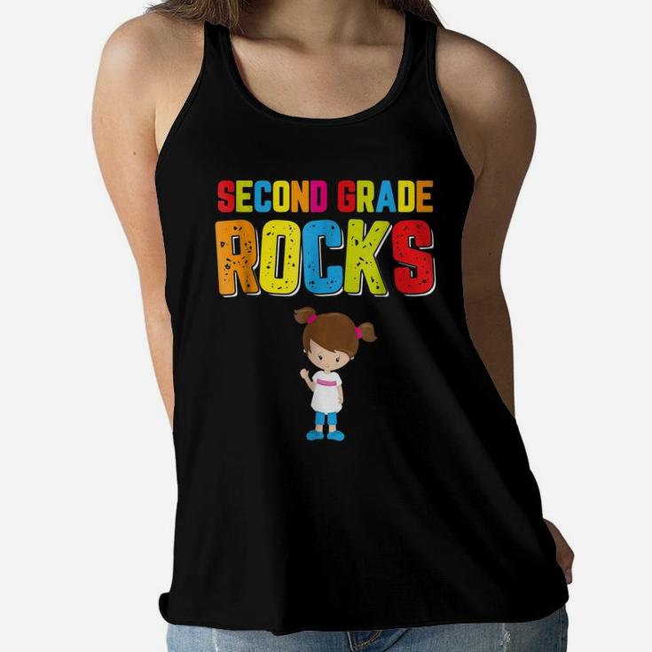 Second Grade Rocks Back To School Shirt Student Teacher Girl Women Flowy Tank