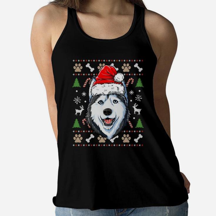 Siberian Husky Ugly Christmas Dog Santa Hat Xmas Boys Kids Sweatshirt Women Flowy Tank