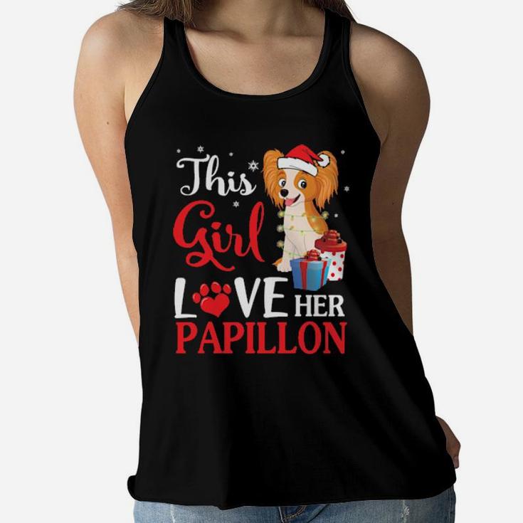 Snow And Xmas Gifts This Girl Love Her Papillon Noel Costume Women Flowy Tank