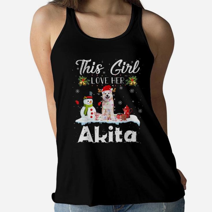 Snow  Xmas Gifts This Girl Love Her Akita Reindeer Hat Women Flowy Tank