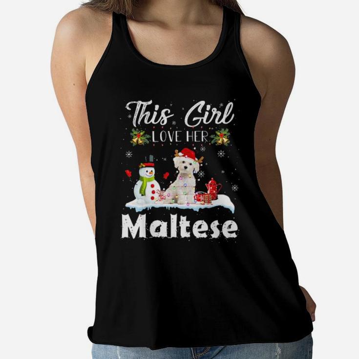 Snow Xmas Gifts This Girl Love Her Maltese Reindeer Women Flowy Tank