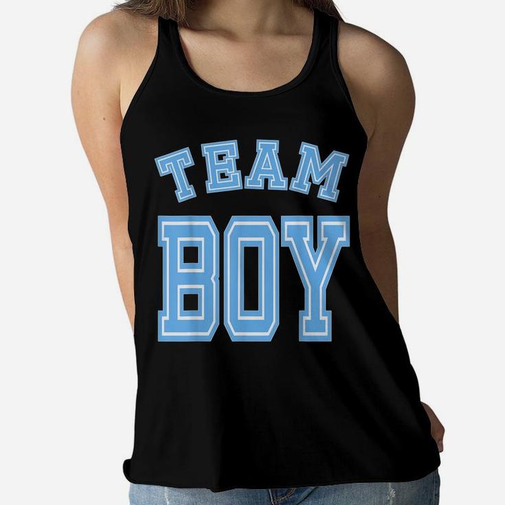 Team Boy Gender Reveal Party Baby Shower Cute Funny Blue Women Flowy Tank