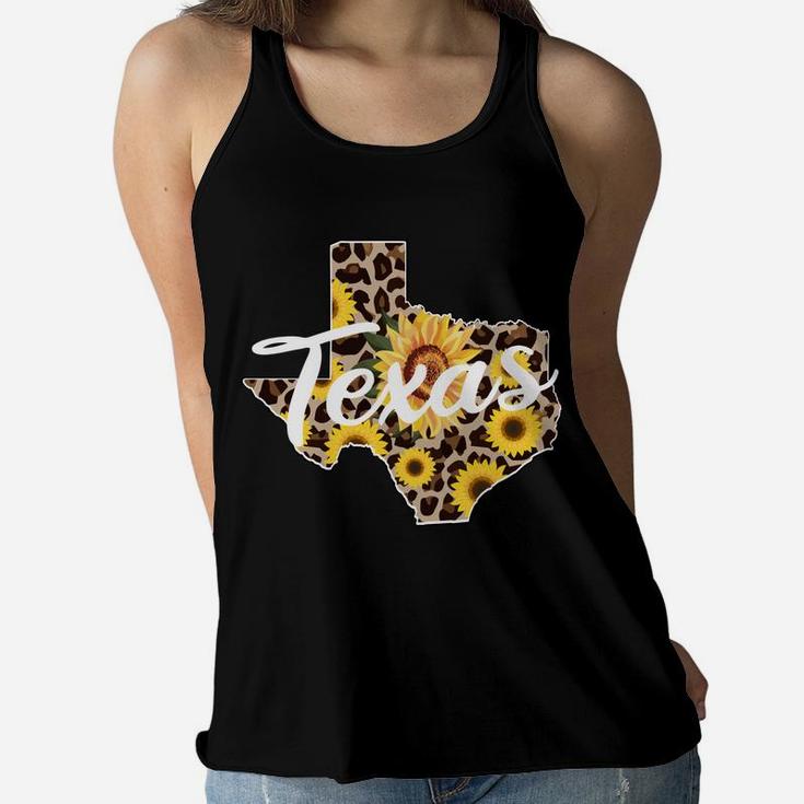 Texas Girl Sunflower Leopard Rustic Black State Pride Women Flowy Tank