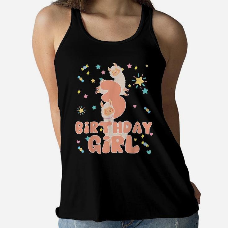 The Birthday Girl 3 Years Old Llama Matching Family Party Women Flowy Tank