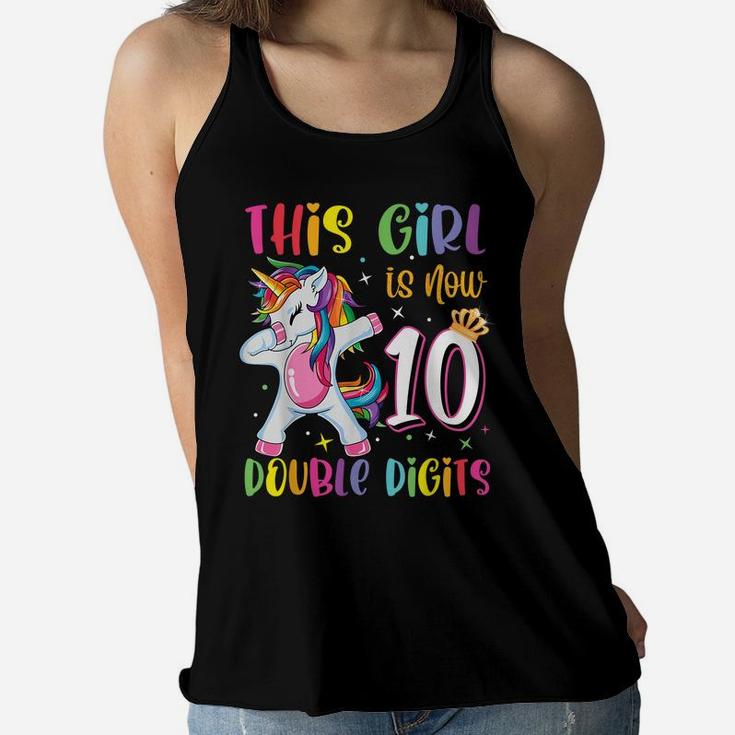 This Girl Is Now 10 Double Digits 10Th Birthday Unicorn Women Flowy Tank