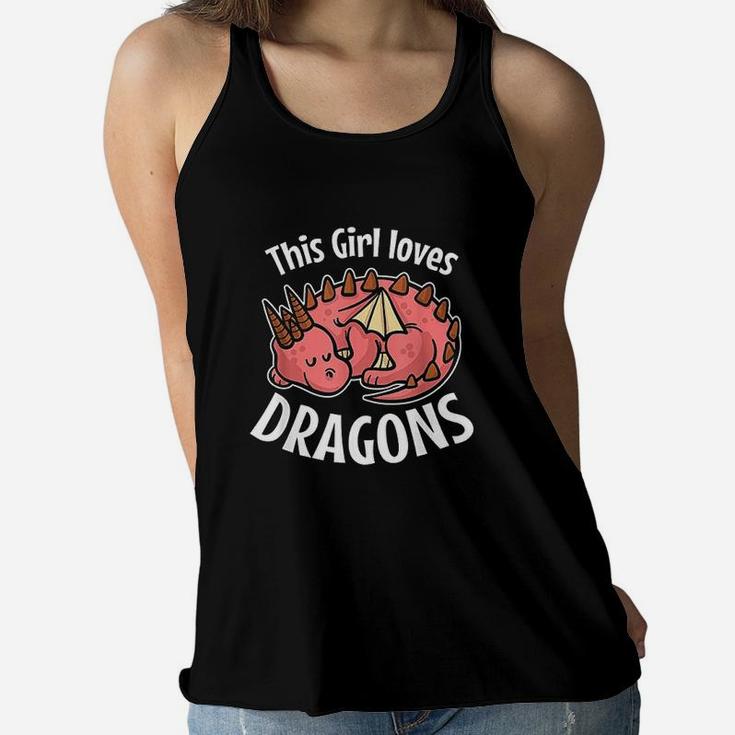 This Girl Loves Dragons Girls Dragon  Pajamas Gift Women Flowy Tank