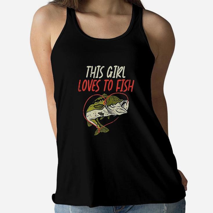 This Girl Loves To Fish Bass Fishing Family Matching Gift Women Flowy Tank