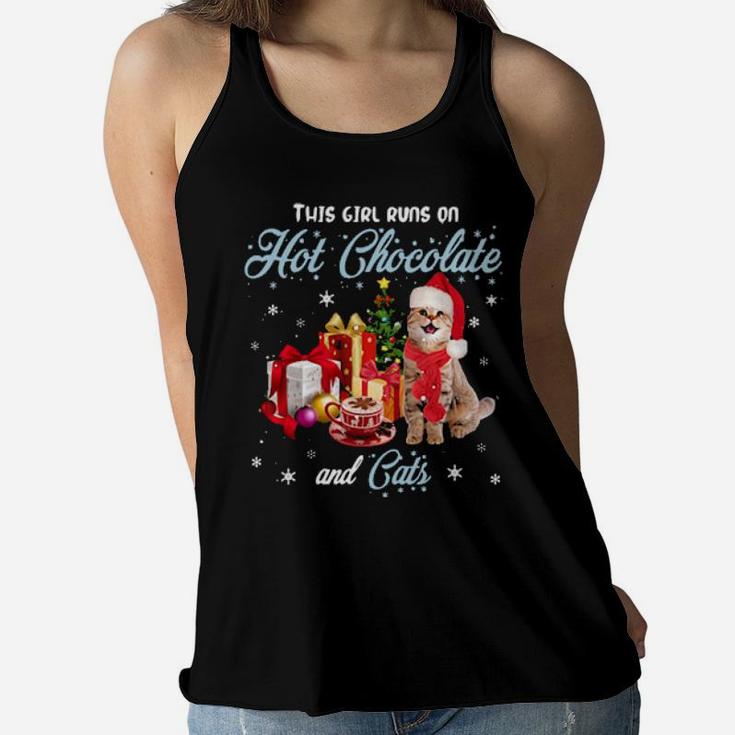 This Girl Runs On Hot Chocolate And Cats Women Flowy Tank