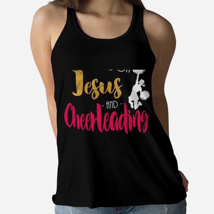 This Girl Runs On Jesus And Cheerleading Cheerleader Gift Women Flowy Tank