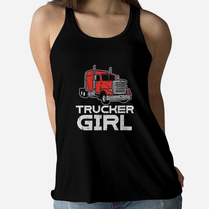 Trucker Girl Trucking Semi Truck Driver Wife Women Flowy Tank