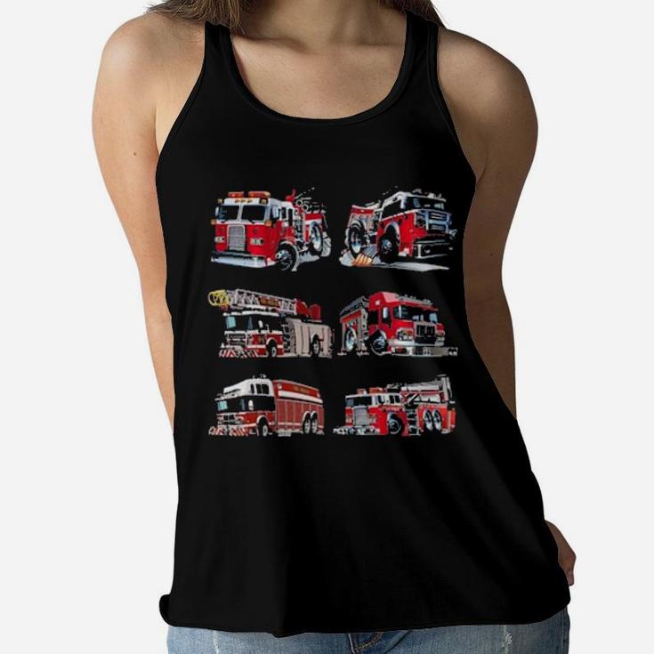 Types Of Fire Truck Boy Toddler Kids Firefighter Xmas Women Flowy Tank