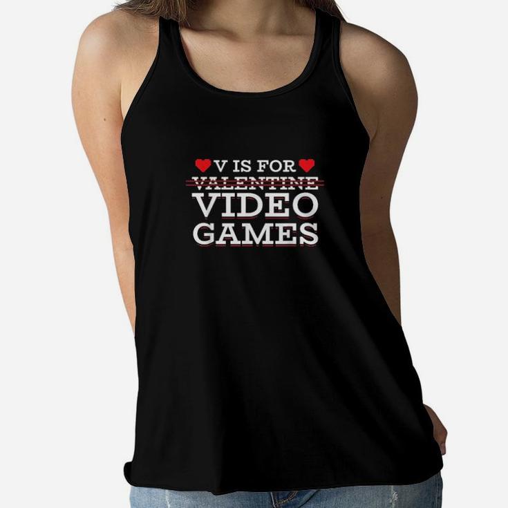 V Is For Valentine Video Games Gamer Boy Controller Women Flowy Tank