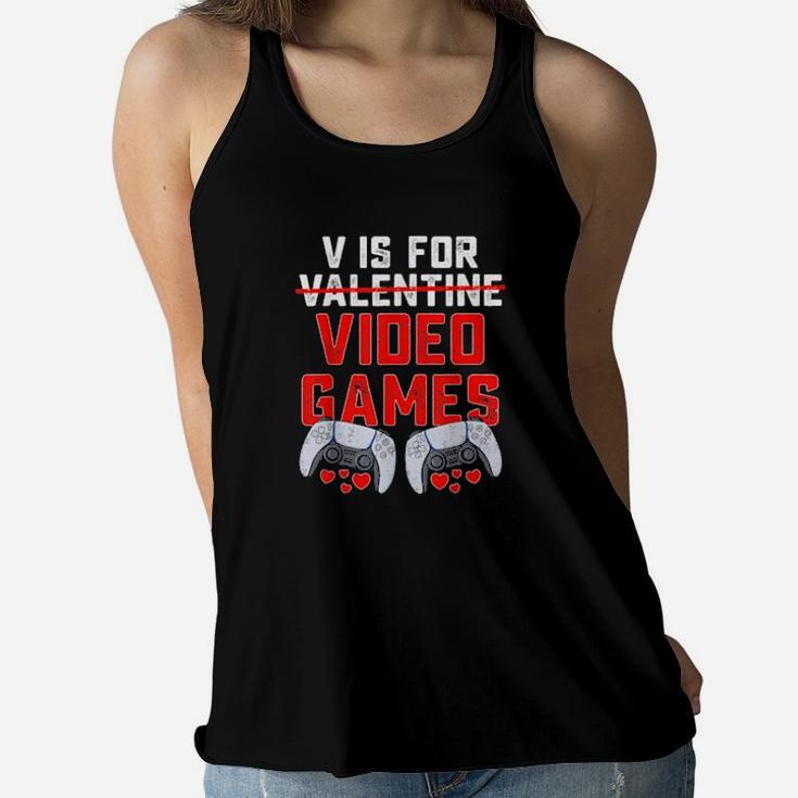 V Is For Video Games Valentines Day Boys Women Flowy Tank