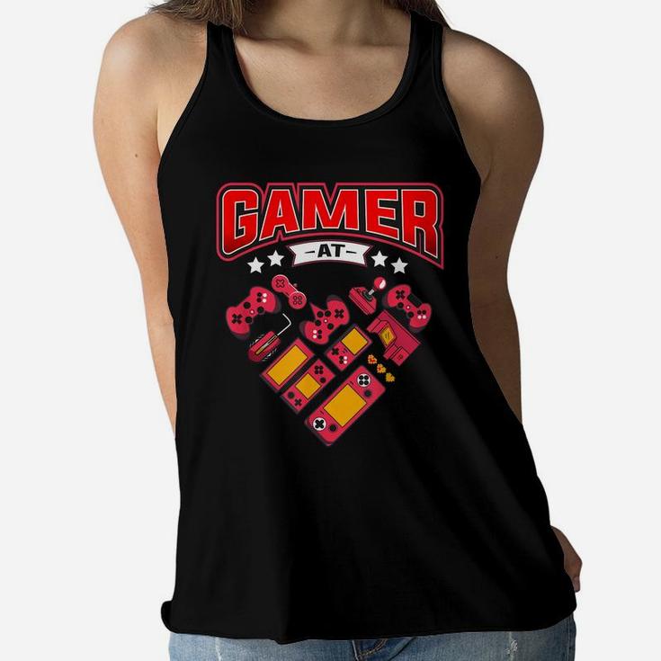 Video Gamer At Heart Gift Mens Boys Valentines Day Women Flowy Tank