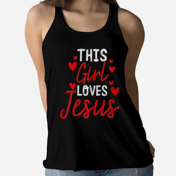 Womens Girl Loves Jesus Cute Christian Religious Women Flowy Tank