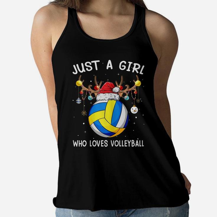 Womens Just A Girl Who Loves Volleyball Christmas Funny Santa Hat Women Flowy Tank