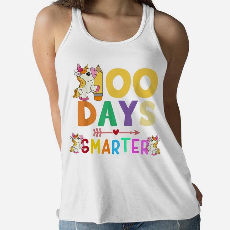 100 Days Smarter 100Th Day Of School Teacher Kids Unicorn Women Flowy Tank