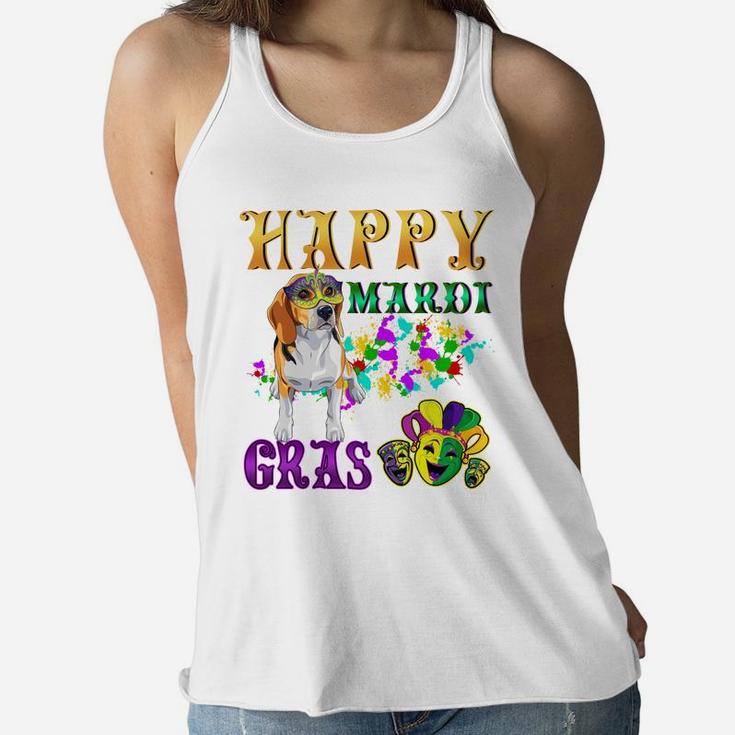 Beagle Dog Breed Happy Mardi Gras Festival Women Flowy Tank