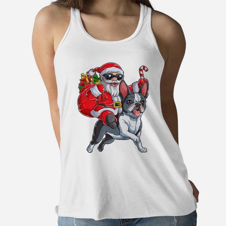 Christmas Santa Claus Riding Boston Terrier Xmas Boys Dog Women Flowy Tank