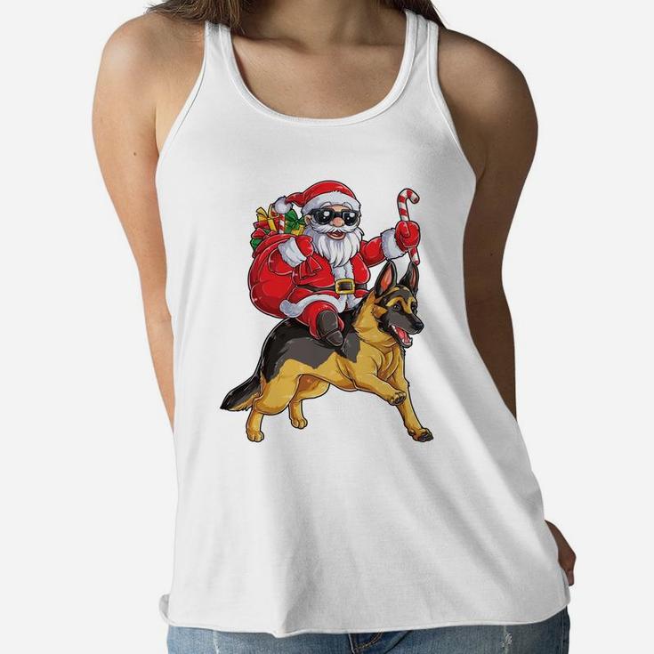 Christmas Santa Claus Riding German Shepherd Xmas Boys Dog Sweatshirt Women Flowy Tank