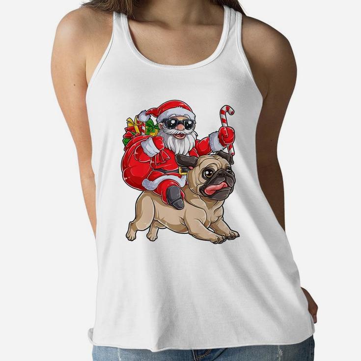 Christmas Santa Claus Riding Pug Xmas Boys Girls Pugmas Dog Women Flowy Tank