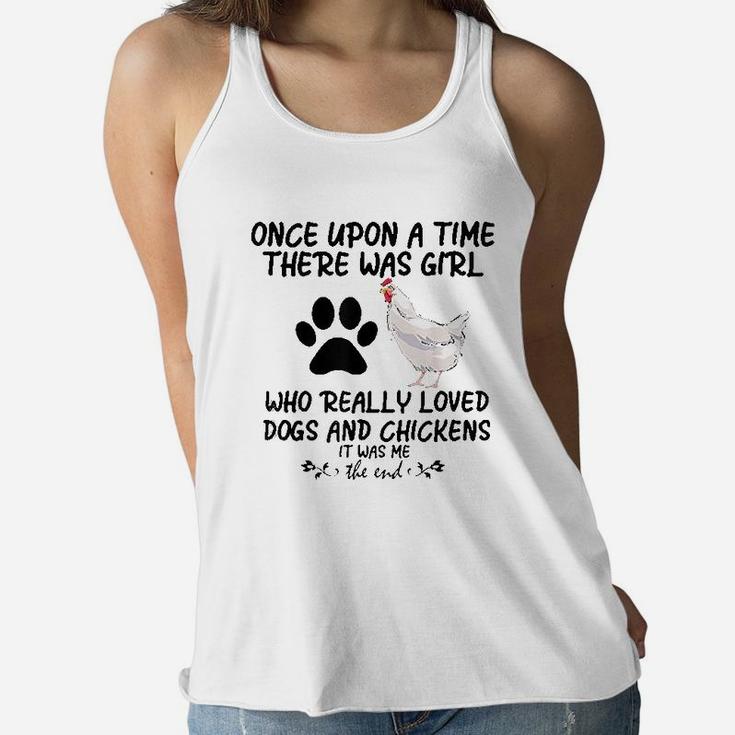 Funny Chicken There Was Girl Who Loved Dogs Chickens Women Flowy Tank