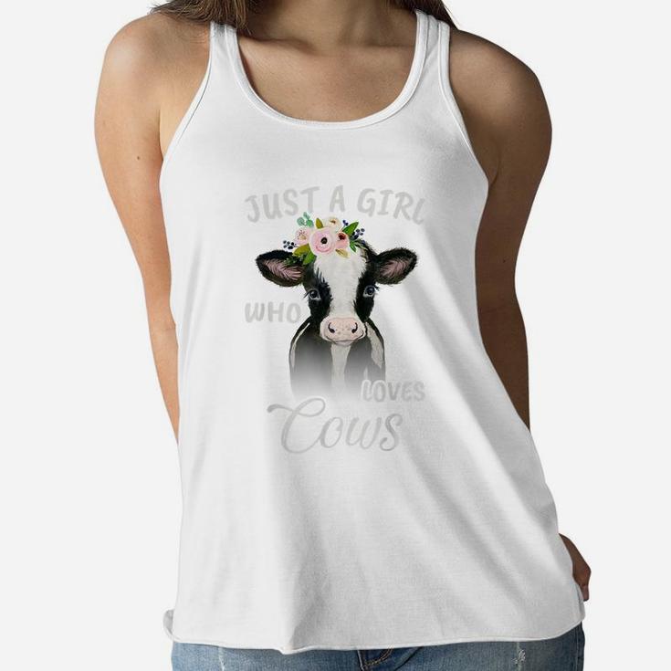 Funny Gift Watercolor Just A Girl Who Loves Cows Women Flowy Tank