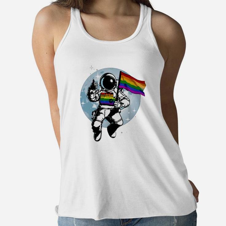 Gay Pride Flag LGBT Month Astronaut  Women Flowy Tank
