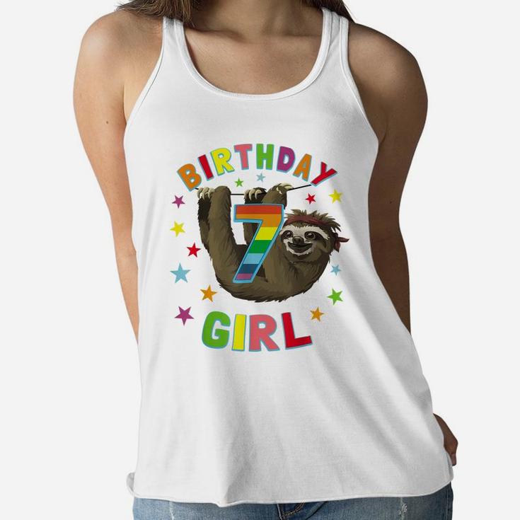Girl Birthday Sloth 7 Year Old B-Day Party Kids Awesome Gift Women Flowy Tank