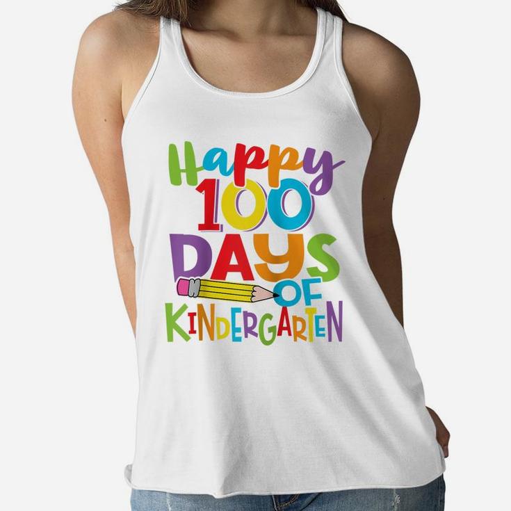 Happy 100 Days Of Kindergarten Teacher And Kids Colorful Raglan Baseball Tee Women Flowy Tank