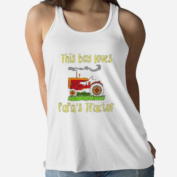 Just A Boy Who Loves Papas Tractor Women Flowy Tank