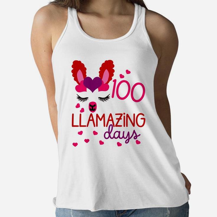 Kids 100 Days Of School Gift For Little Girls 100 Llamazing Days Women Flowy Tank