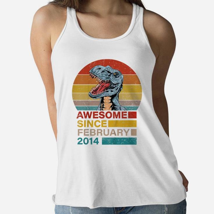 Kids Birthday Gift Awesome Since January 2014 Dinosaur 7 Years Women Flowy Tank
