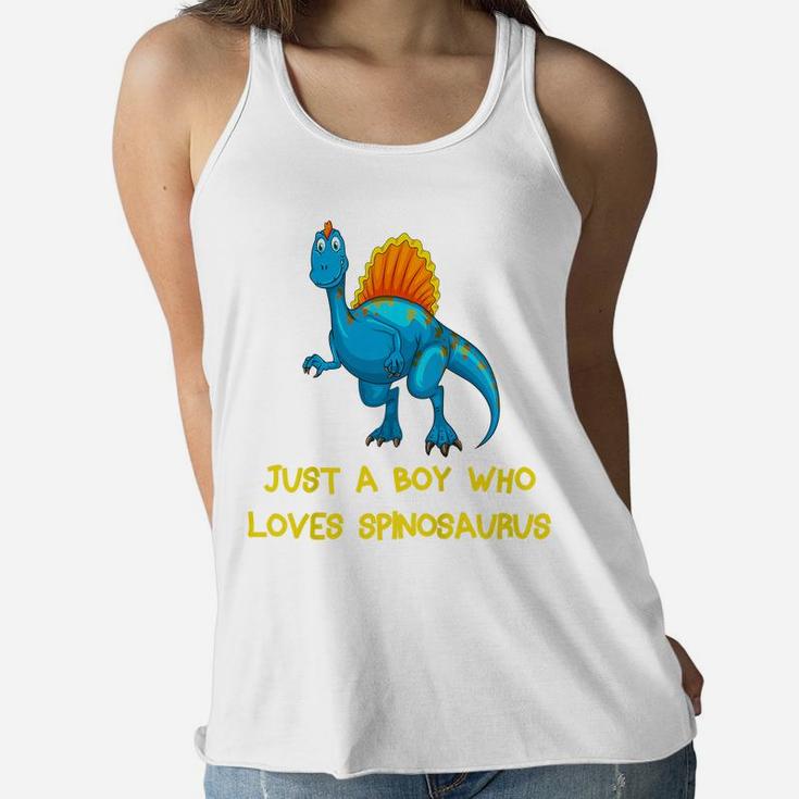 Kids Just A Boy Who Loves Spinosaurus Funny Blue Dinosaur Women Flowy Tank