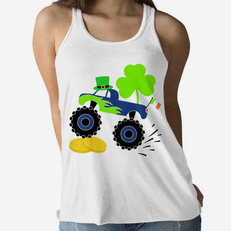 Kids Saint Patricks Day Gift For Monster Truck Lover Boy Shamrock Women Flowy Tank