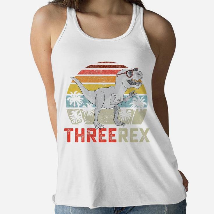 Kids Three Rex Birthday 3 Year Old Dinosaur 3Rd T Trex Boy Girl Women Flowy Tank