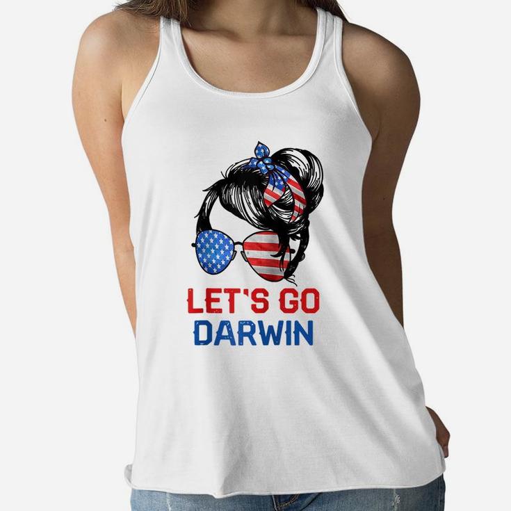 Let's Go Darwin Shirt Women Girl Lets Go Usa Flag Messy Bun Raglan Baseball Tee Women Flowy Tank